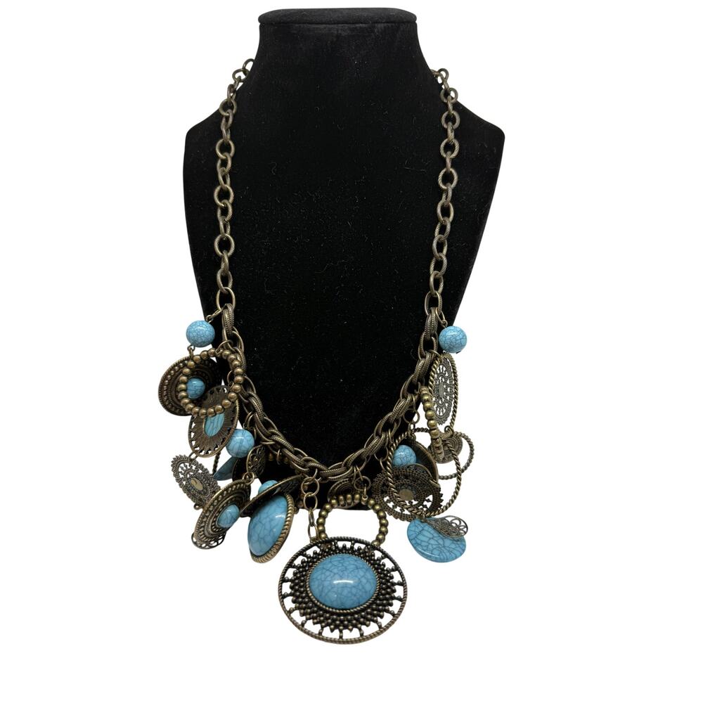 Mixed Metal Statement Bib Necklace Chico's Style Hammered Coin Medallion Boho